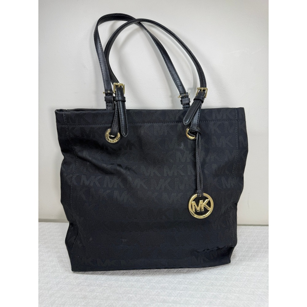 Michael Kors Jet Set logo Black Monogram Jacquard Tote Bag Shoulder Bag